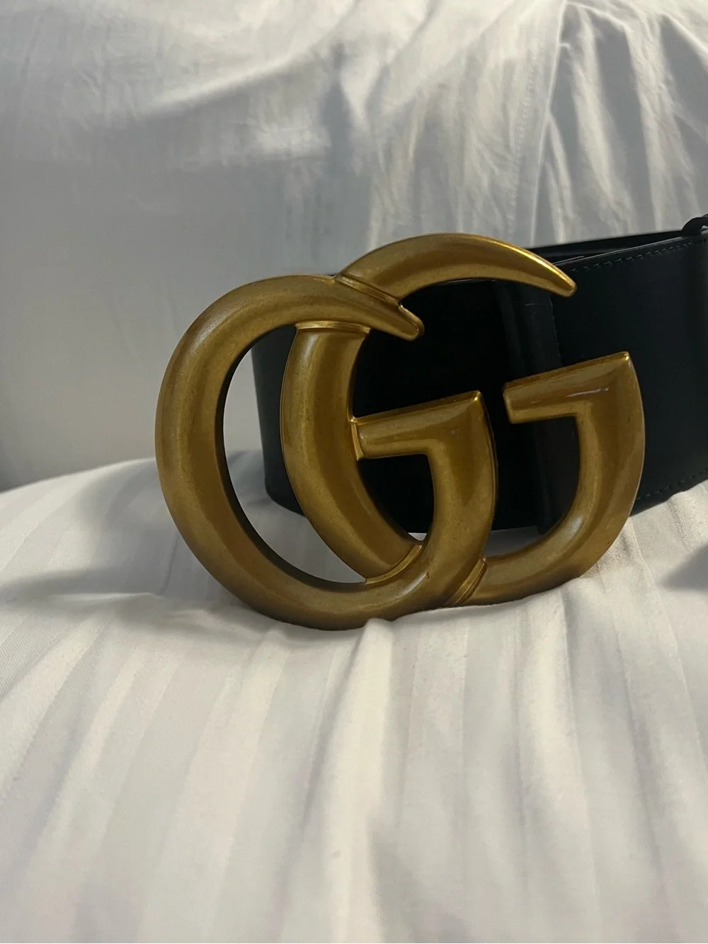 Gucci Black Leather Belt with Brass Double G Buckle
